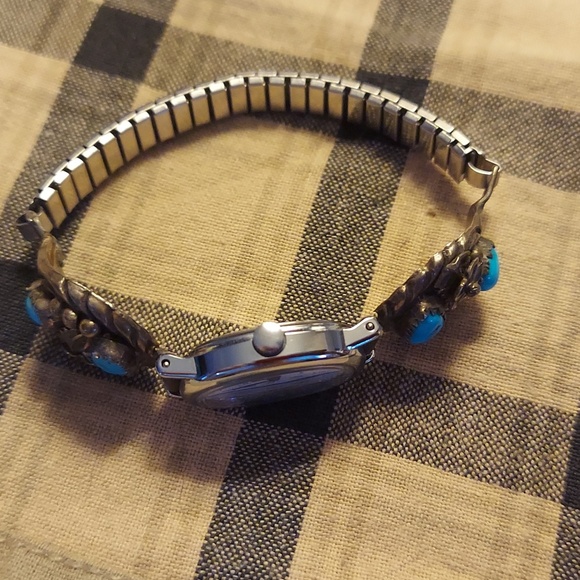 Vintage Native American Turquoise Sterling Silver Watch Bracelet - Picture 9 of 10